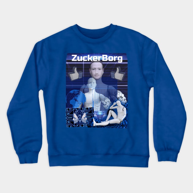 Zucker-Borg Cyborg AI Robot Poster Crewneck Sweatshirt by blueversion